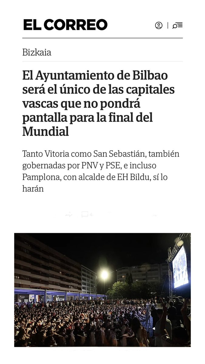 AmayaBizkaia's tweet photo. 3 de cada 4 vascos seguimos la semifinal de España.

Pero el sectarismo del PNV ha dejado a Bilbao sin pantalla gigante para ver la final.

El @PPdeBilbao sí la pondrá.

Gobernar es pensar en todos.
Gobernar es representar la pluralidad.

Disfrutemos juntos la final!! https://t.co/B3wgvQRpFZ