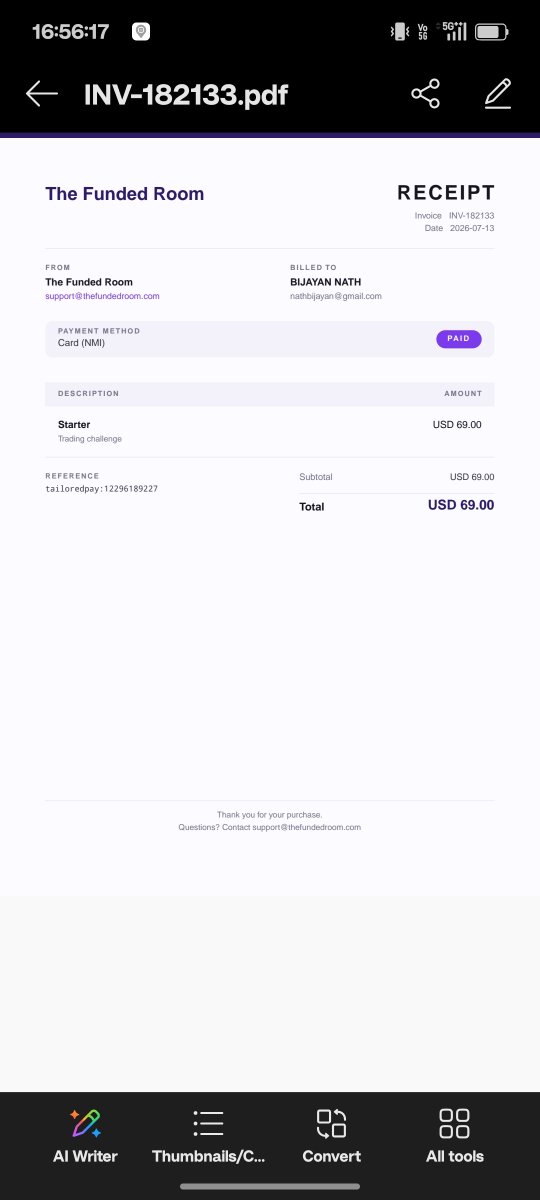 Bijayann's tweet photo. @thetraderoom_ My account id- 182133
Email id- nathbijayan@gmail.com 

I purchased this account on 13 th July and the same day my final balance is 10091, so it's shouldn't breach as per your rules.

Please verify is again and  revert back.

Failed history also removed within 3 days https://t.co/s5VZEJ6dlS