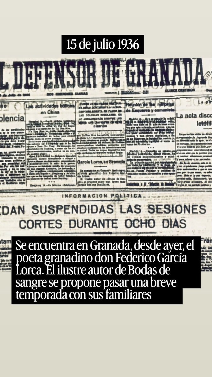 CCFedericoGrana's tweet photo. JULIO 1936

Día 13: Federico García Lorca viaja a Granada 

Día 14: Llega a la Huerta de San Vicente

Día 15: Se anuncia en la prensa la llegada del poeta y su madre Vicenta Lorca escribe a su hija para mostrar su alegría por la llegada de Federico. https://t.co/8qbQhfLG55