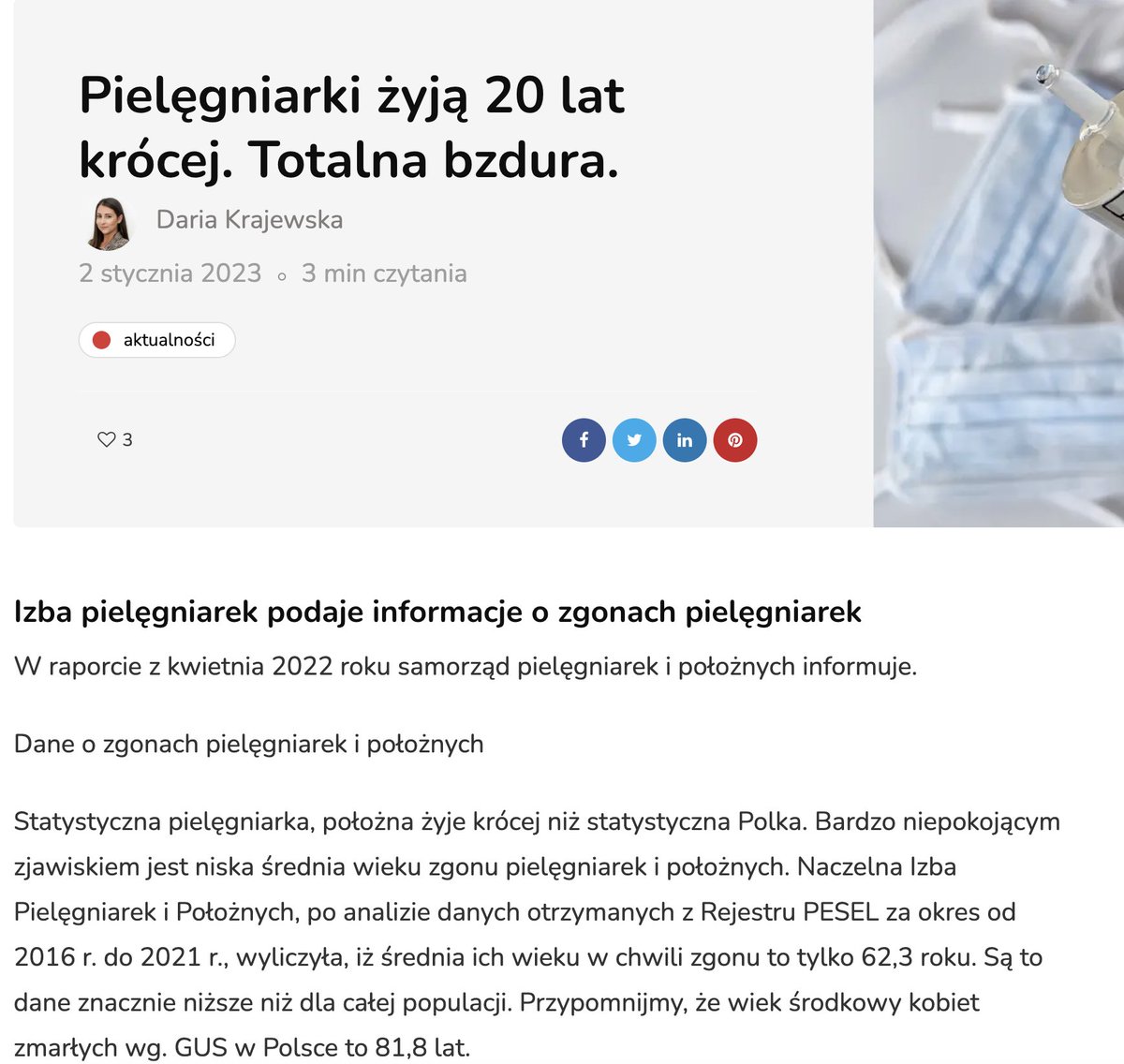 pwpsc's tweet photo. @WolnoscO @JoannaWicha na jakiej podstawie stwierdza Pani, że 1/4 kobiet podobnie jak mężczyźni nie dożywa emerytury (36:05 wywiadu) oraz że pielęgniarki żyją średnio 64 lata? (37:52). 
Pierwsze stwierdzenie to oczywiste brednie, a druga teza wygląda na wielokrotnie dementowany fejk. https://t.co/S03AvVNr4Z