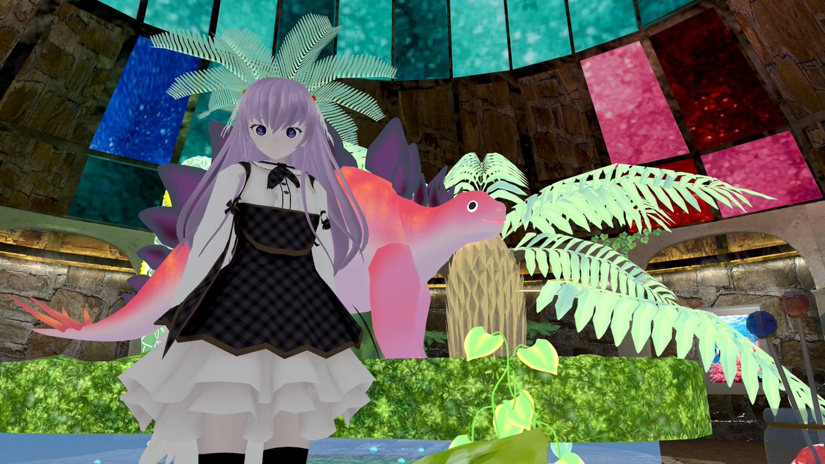 Temari_vr's tweet photo. 制作したワールドが完成したので、
恐竜と一緒に記念撮影。
イラストのような、おもちゃのような空間
になりました🌟

#VRChat_world #Blender #unity https://t.co/Fy8w5BhWUO