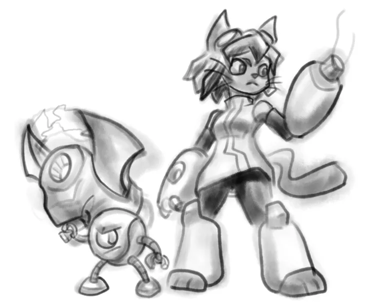 masterROBOMAN's tweet photo. Battling my ArtBlock with various success, I've decided to go simple and sketch Kit &amp; Kaboodle from #Gameoverse! (I should probably draw fanarts more) Still figuring out details and style  

#DigitalArt #Sketch #KitBodega #Kaboodle #Glitch #Cartoon #Artblock #fanart #gamoverse https://t.co/IbgFIotyvp