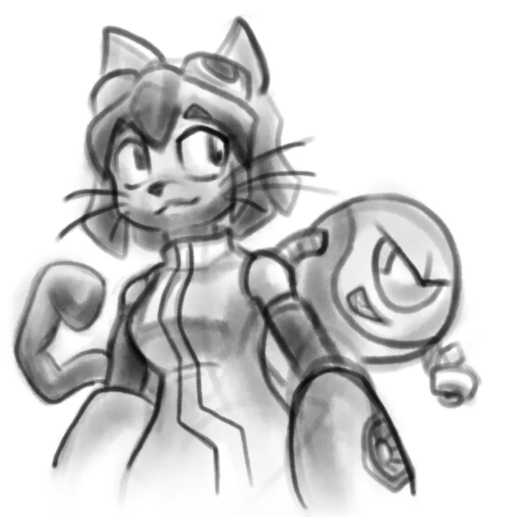 masterROBOMAN's tweet photo. Battling my ArtBlock with various success, I've decided to go simple and sketch Kit &amp; Kaboodle from #Gameoverse! (I should probably draw fanarts more) Still figuring out details and style  

#DigitalArt #Sketch #KitBodega #Kaboodle #Glitch #Cartoon #Artblock #fanart #gamoverse https://t.co/IbgFIotyvp