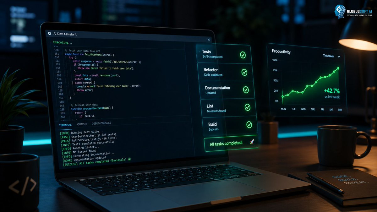 globussoft_ai's tweet photo. Most AI coding tools suggest code. Claude Code executes it.💻

Multi-step tasks, real codebase context, and less time on repetitive work if set up right, it changes how teams actually ship

Full setup &amp; ROI guide 👇 
https://t.co/T8bRWVQZlu

#ClaudeCode #AIDevelopment #Developer https://t.co/JF3QYDvsQ1