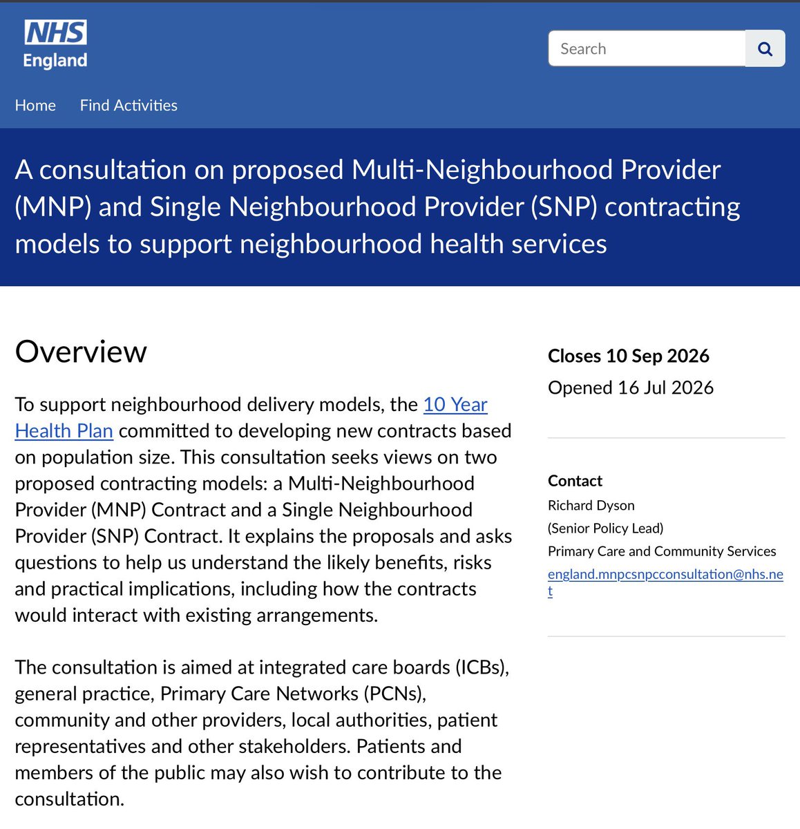 DrSteveTaylor's tweet photo. #TEAMGP

NHSE has announced an 8 week consultation into Multi-Neighbourhood Provider &amp; Single Neighbourhood Provider contracting models starting from today

They are seeking your views👇🏻so make sure you do! 
https://t.co/d9s1PQ7H55

‘Shutting the gate after the horse has bolted’ https://t.co/9alBdkLCrP