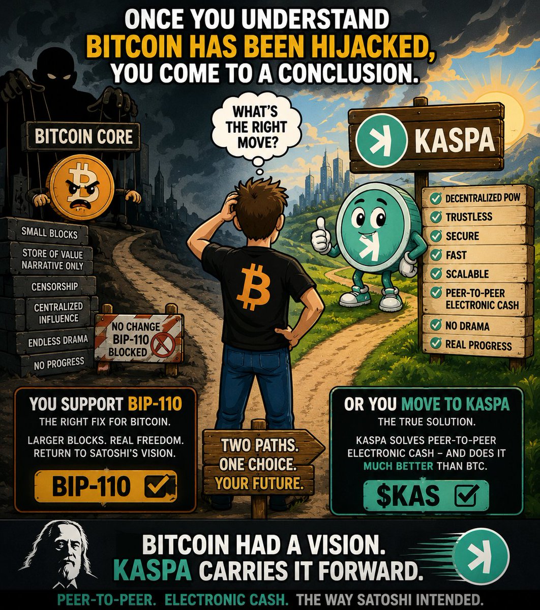 BobSmit05094516's tweet photo. Read *Hijacking Bitcoin.*

Then ask yourself:

Support BIP-110...
or move to scalable PoW peer-to-peer cash?

$KAS may be the answer.

#Bitcoin #BTC #Kaspa #KAS #BIP110 

Listen to Hijacking Bitcoin by Roger Ver, Jeffrey Tucker - foreword on Audible. https://t.co/BJ7vQBpfWd https://t.co/c7DF7wt3rB