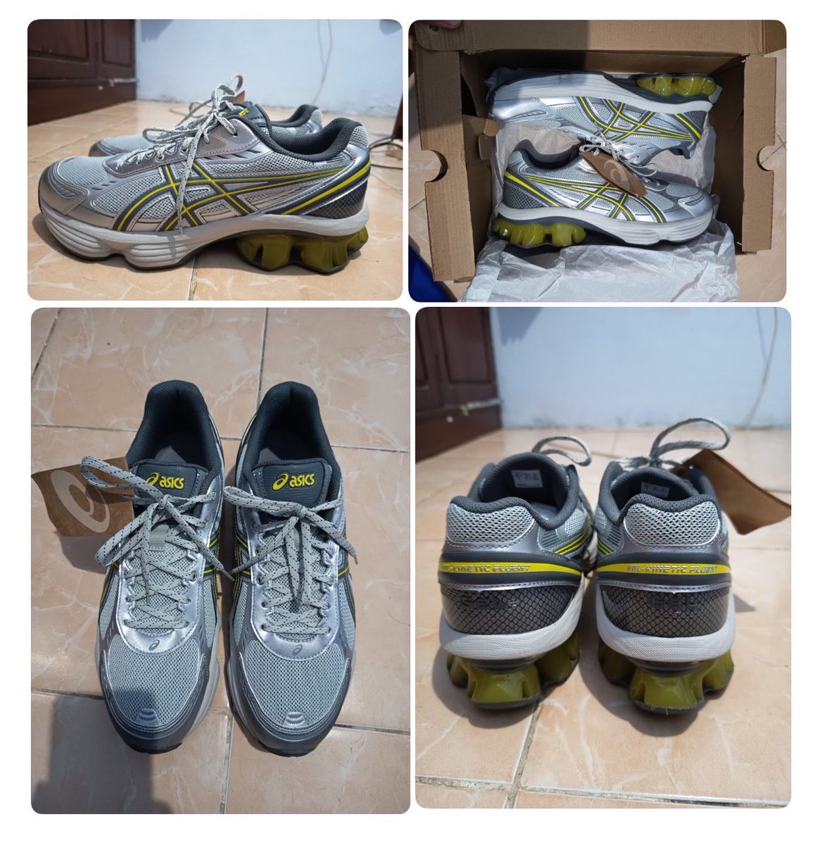 nayonoona's tweet photo. WTS sepatu asics gel-kinetic fluent ukuran EU 44. Warna glacier grey/steel grey. Baru dipake sekali. Harga beli 2,8jt dijual nego #zonauang #preloved https://t.co/PvN0214oTe