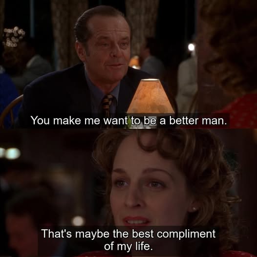 literlandweb1's tweet photo. ". Haces que quiera ser mejor persona.
. Posiblemente, es el mayor elogio que me hayan dicho en la vida".
"Mejor imposible", (1997) https://t.co/WVbtAJnJFT