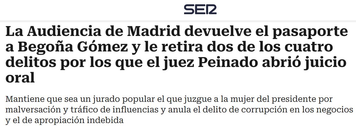 carlossmato's tweet photo. Muy previsible.
La venganza de las cloacas judiciales ante el revolcón del TJUE en relación con la ley de amnistía la ejecuta la Audiencia de Madrid.
Le quitan dos delitos a Begoña Gómez para que te creas que hay justicia y le abren juicio oral por otros dos inventados.
#Lawfare https://t.co/MUTswOqogE