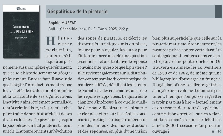 DSI_Magazine's tweet photo. #Lecturestrat Sophie Muffat, Géopolitique de la piraterie, paru dans DSI n°179 https://t.co/i6aybBP9g1