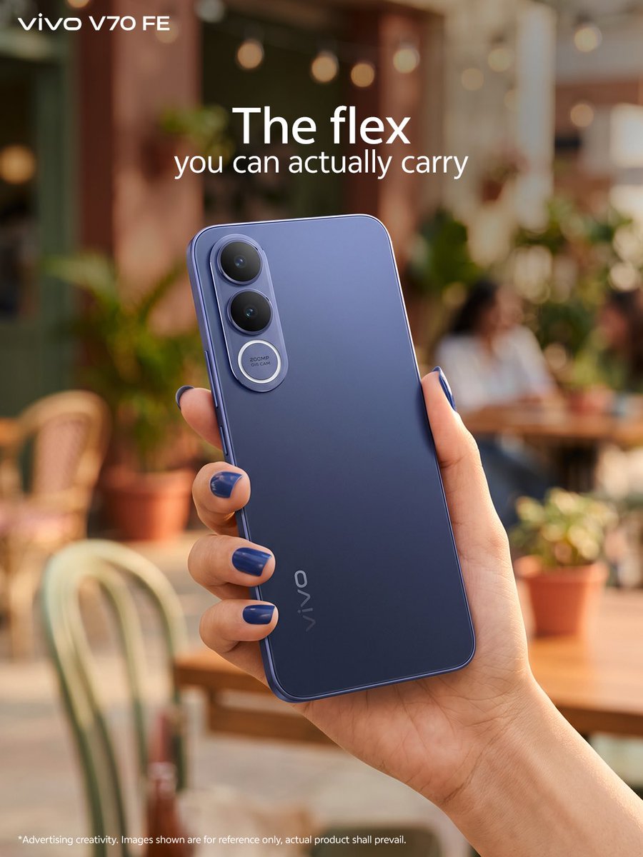 Vivo_India's tweet photo. Flex that steals the spotlight, every single time.  That’s Monsoon Blue on vivo V70 FE.

Buy now!

#vivoV70FE #PortraitSoPro #SlayEveryDetail https://t.co/NswRKPPXut