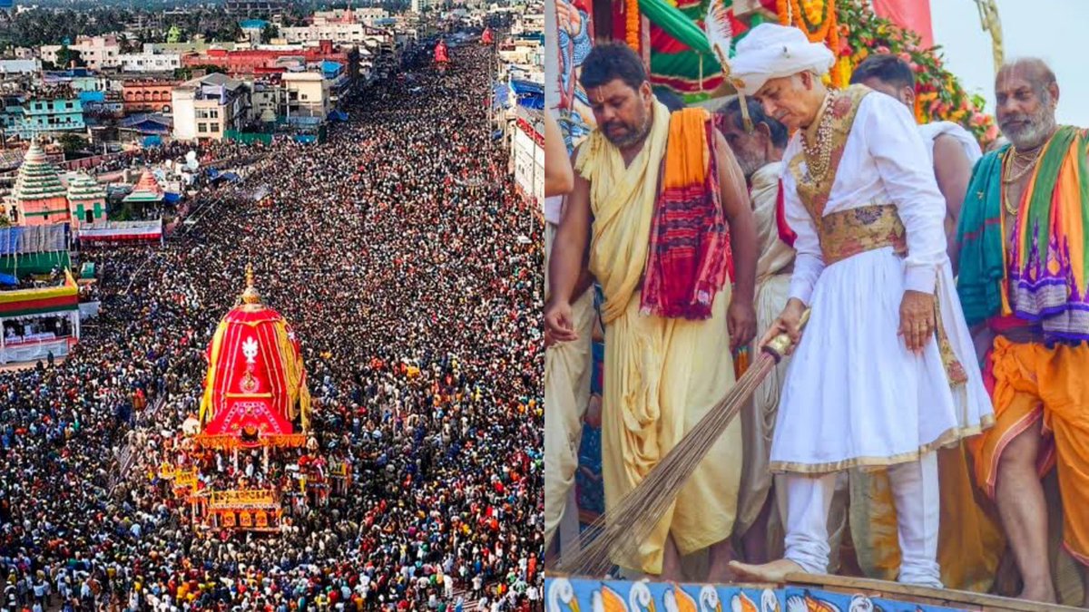 AskAnshul's tweet photo. Thousands of devotees gather to witness the Jagannath Rath Yatra. Everyone waits for the chariots to start moving.

But before the journey begins, the Gajapati Maharaja of Puri, the king himself, walks to Lord Jagannath's chariot with a golden broom and quietly sweeps it. This ritual is called Chhera Pahanra.

Even though he is a king, he does not sit on a throne or give orders. Instead, he becomes a humble servant of Lord Jagannath.

This tradition teaches us a powerful lesson: no matter how rich, powerful, or important we are, everyone is equal before Jagannath Ji.

Jai Jagannath!