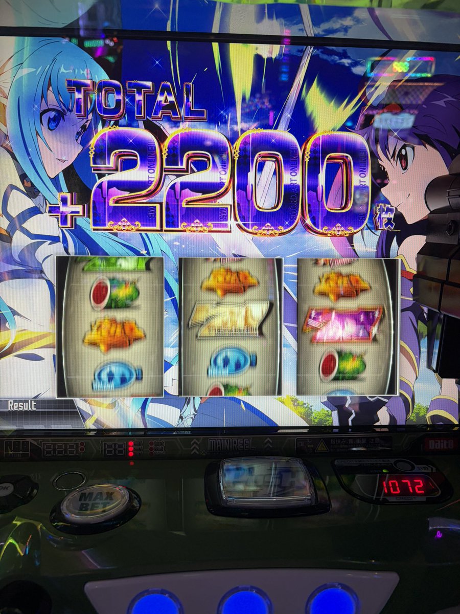 KURUIORIPA's tweet photo. 絶剣で有利切って確定で上乗せからスタートと思ったらデスガンバトル行ってあっ確定デスガンと思ったら負けました。
そして49Gに🍒引きました^_^

期待値7000枚は3400枚でした。 https://t.co/8ta6h5WyNo