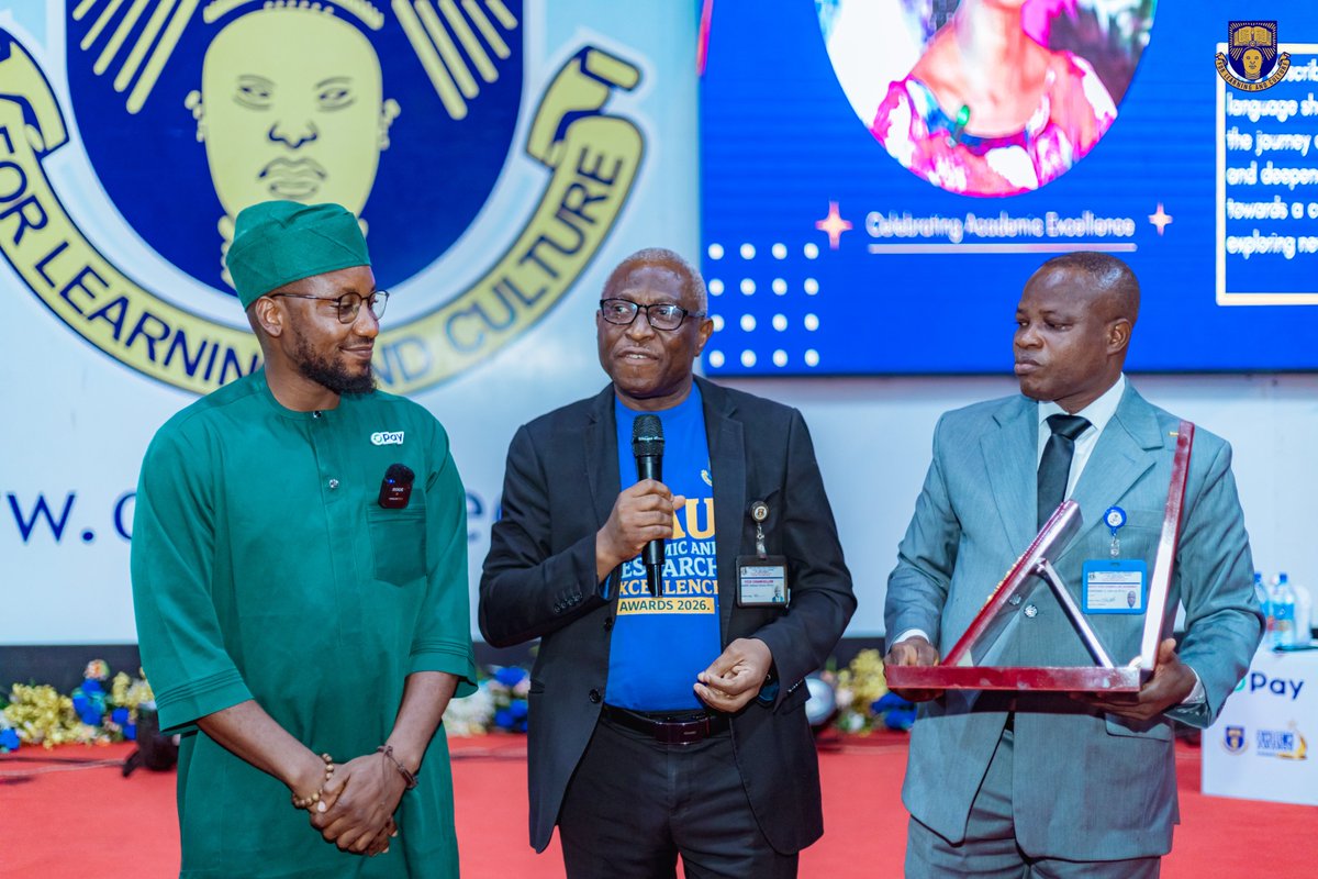 OAUniversity's tweet photo. Yesterday, OAU honoured Prof. Oladapo Afolabi, OON, CFR, celebrated its 272 OAU Stars, welcomed distinguished guests including Dr. Akinwumi Adesina, and recognised OPay for supporting academic excellence.

#OAUExcellenceAwards2026
#OAUStars 
#ResearchExcellence 
#GreatIfe65
#Opay https://t.co/rssQaH35aR