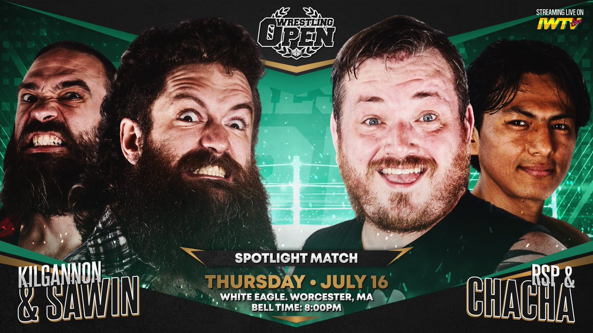 WrestlingOpen's tweet photo. BIO PRO GRADUATES DEBUT

@B_Kilgannon &amp; @BuckSawin make their official Wrestling Open debut against @RickeyShanePage &amp; @chachawrestles.

Get there early tonight.

Link in Bio for 🎟️
or $10 at the door https://t.co/RLaJW07qy4
