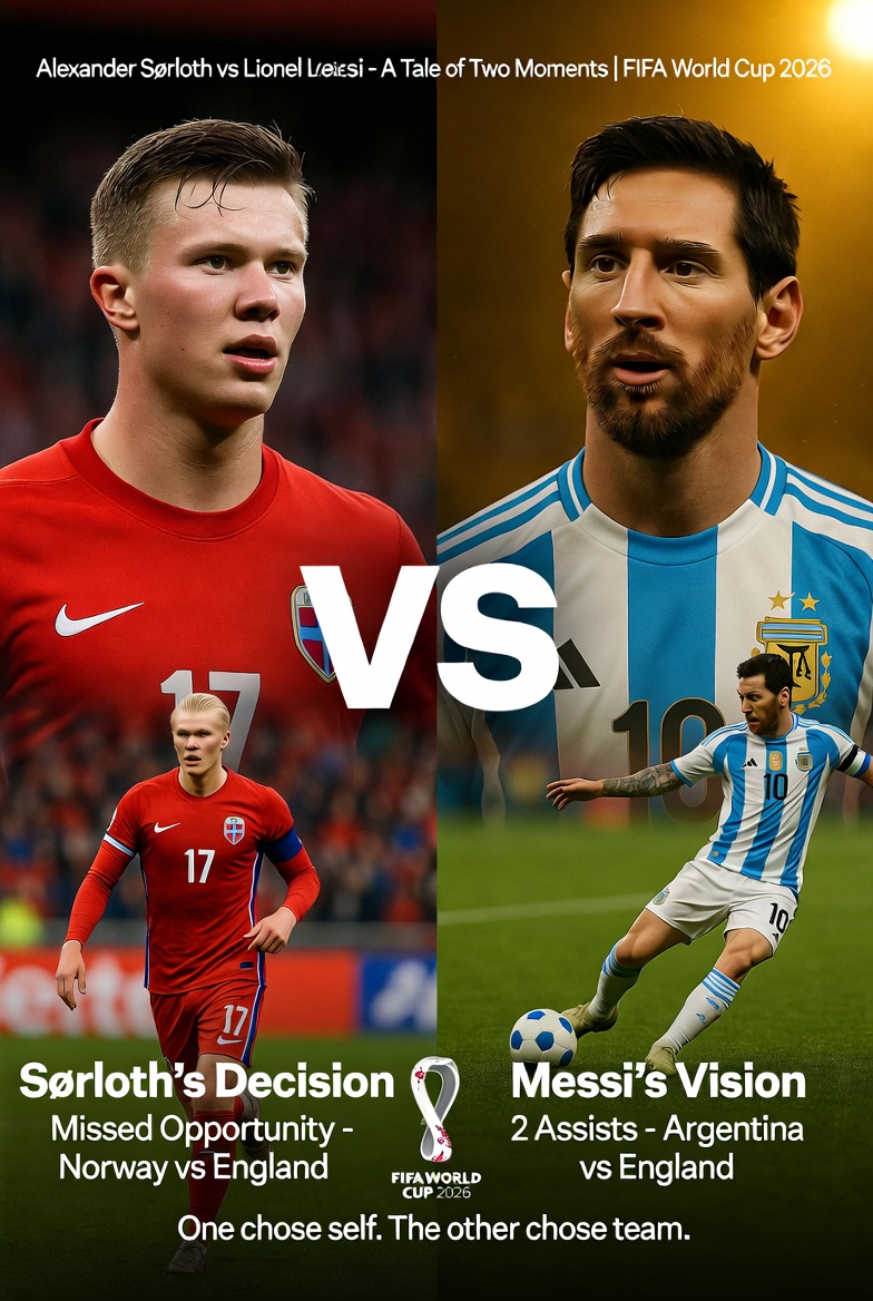 shahzadtirmizi's tweet photo. In a high-stakes moment, #Sørloth opted for a more selfish or low-percentage choice, which costed Norway the match. The two assists against England exemplified Messi's selfless brilliance and match-winning vision.
#ENGvsARG #FIFAWorldCup #LionelMessi #Messi https://t.co/ysvSZdeLmS