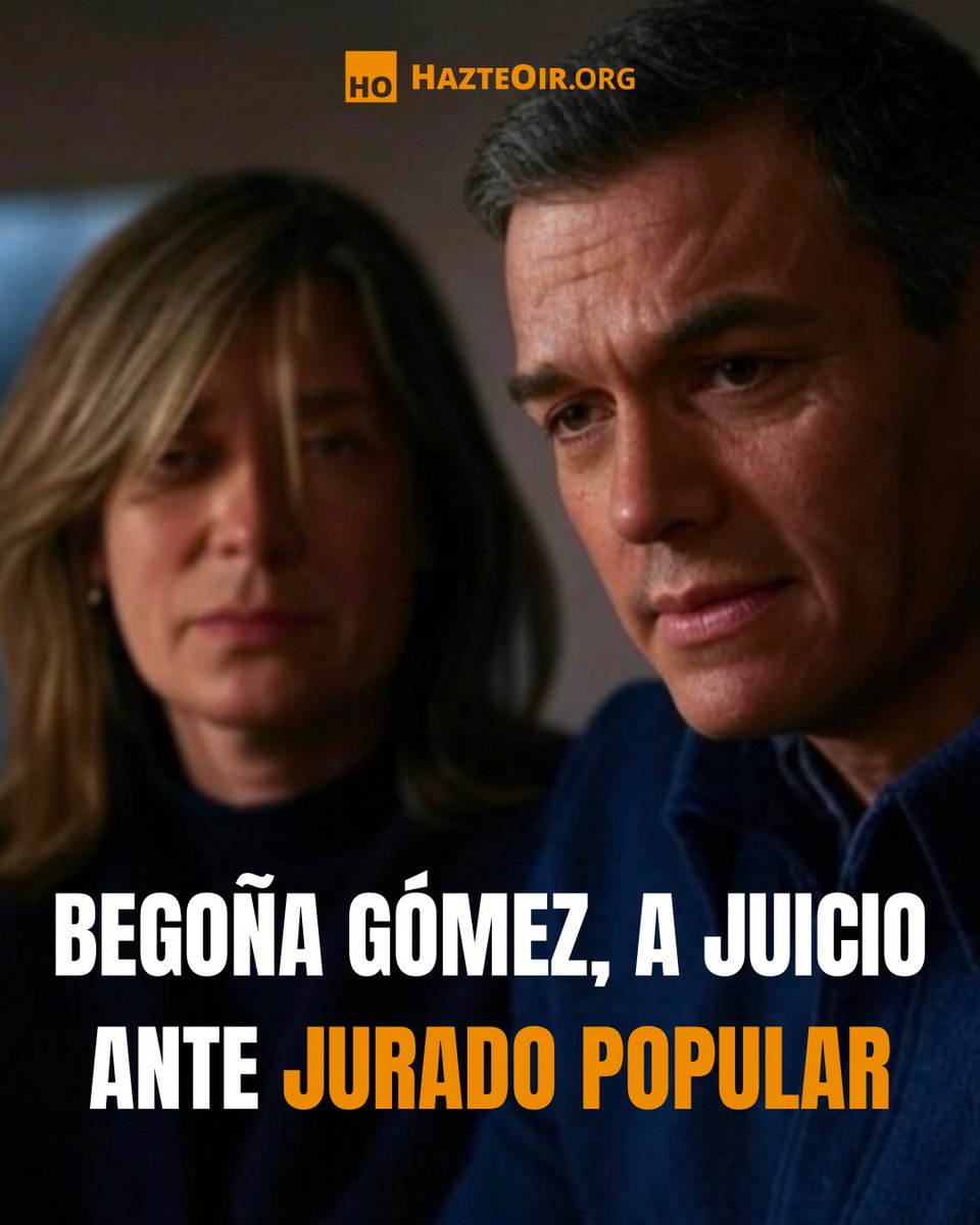 hazteoir's tweet photo. 🚨 URGENTE

🕵️‍♂️ La Audiencia confirma que Begoña Gómez será juzgada por un jurado popular

⚖️ Recordamos que @hazteoir ejerce la dirección letrada de las acusaciones populares

🙏 Muchas gracias por hacerlo posible https://t.co/fND2PQ1ygp