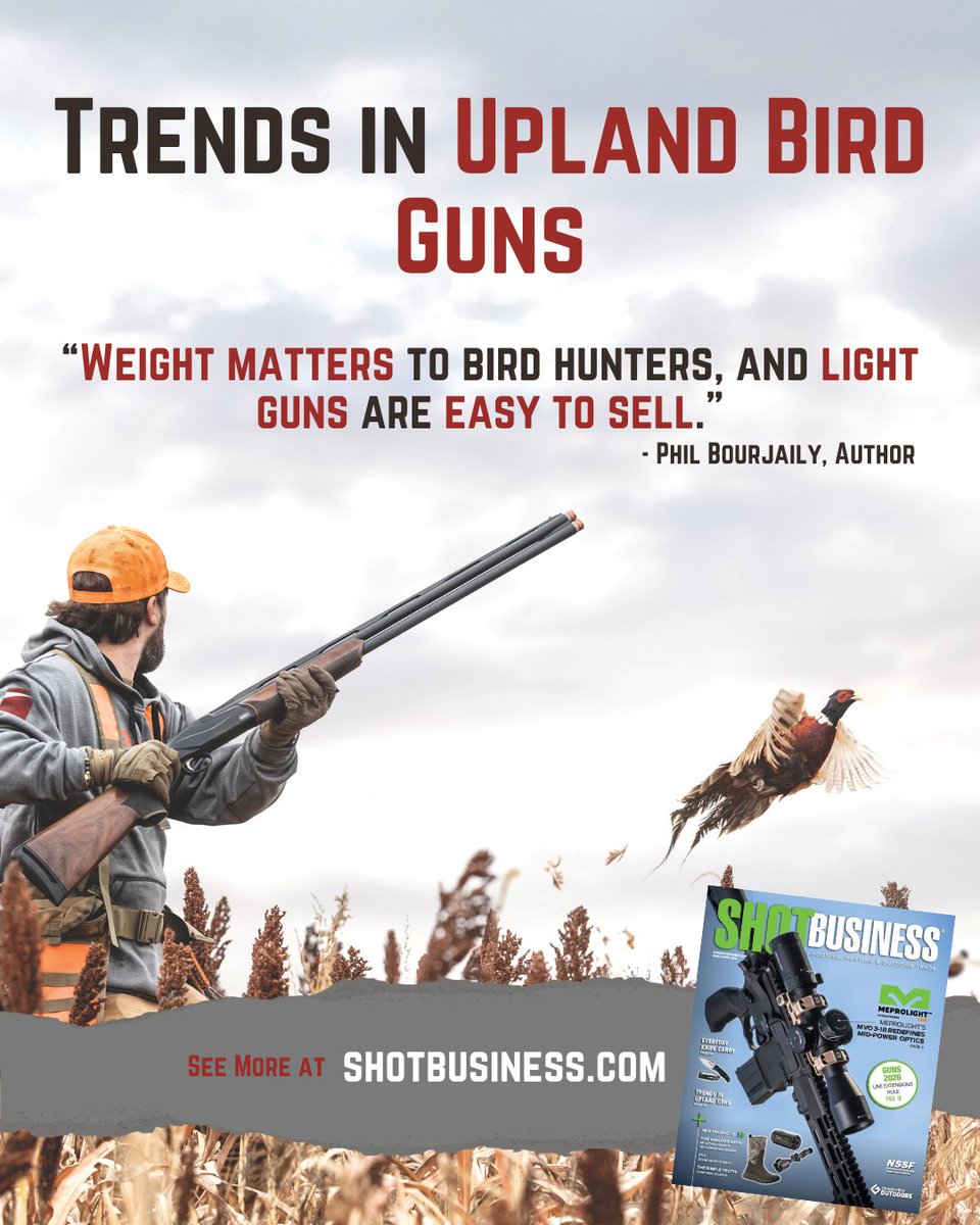 nssfshotshow's tweet photo. Upland hunters are leaning toward lighter, faster-handling shotguns — and small gauges are having a moment. Explore the latest trends shaping the upland gun rack. 

Read more at: https://t.co/5lykuDdATF

#SHOTBusiness #NSSF https://t.co/8YU8h0itCR