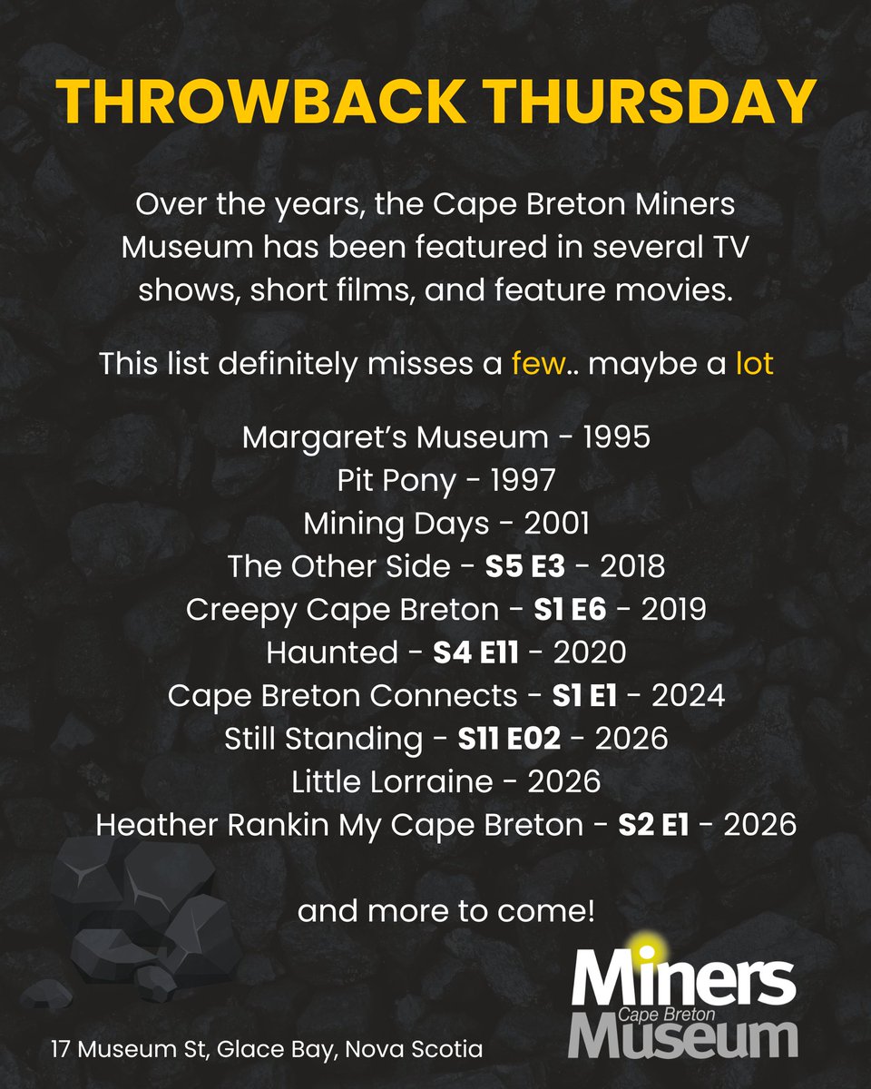 CBMinersMuseum's tweet photo. 🎬 Lights, camera... museum!

Every year, we receive emails from production companies asking if they can film at the Cape Breton Miners Museum. Some projects make it to screens across Canada, while others remain a hidden gem known only here on the island. https://t.co/CzuKwJ5SNL