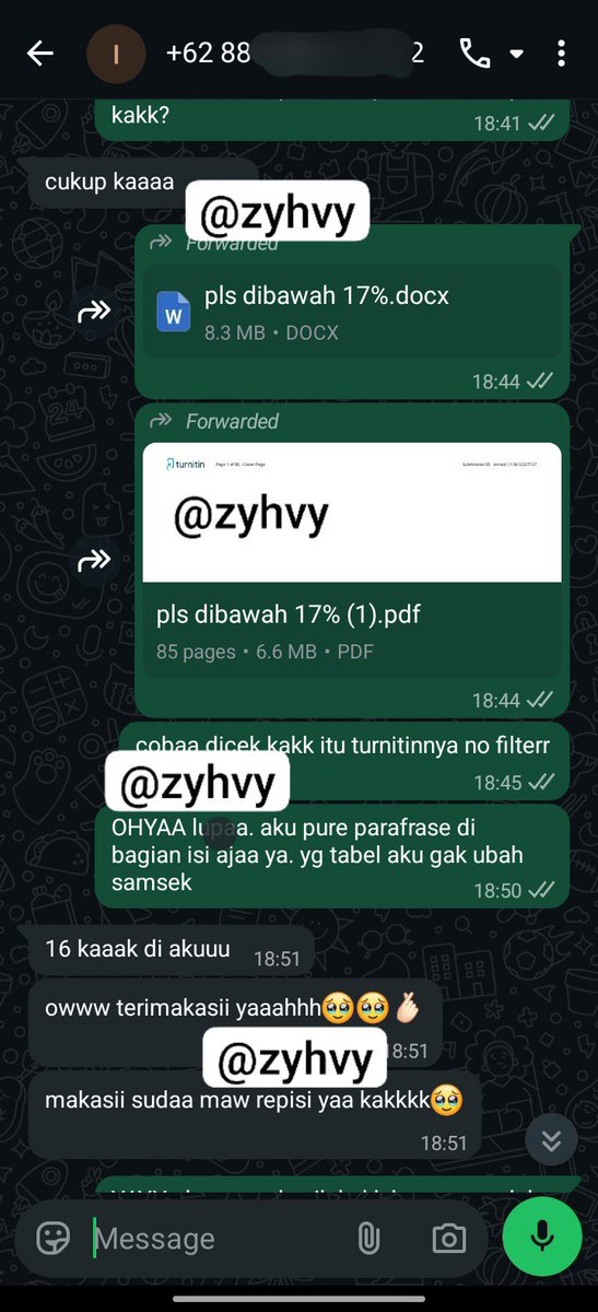 zyhvy's tweet photo. cust #10 joki parafrase turnitin nurunin sampe 20% 😈 https://t.co/IsLPQMvGcX
