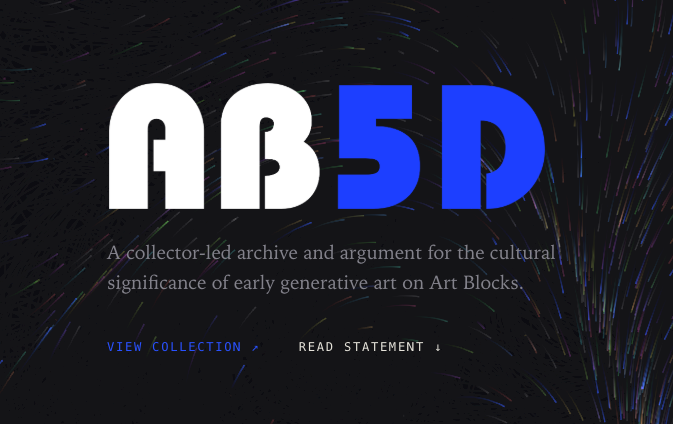 artblocks_io's tweet photo. An MCP server use case 📖

@maxand98 used the Art Blocks MCP to build AB5D: "a collector-led archive and argument for the cultural significance of early generative art." 

https://t.co/jfxjMOGpzg 👇🧵 https://t.co/ovFBjE9ZwS