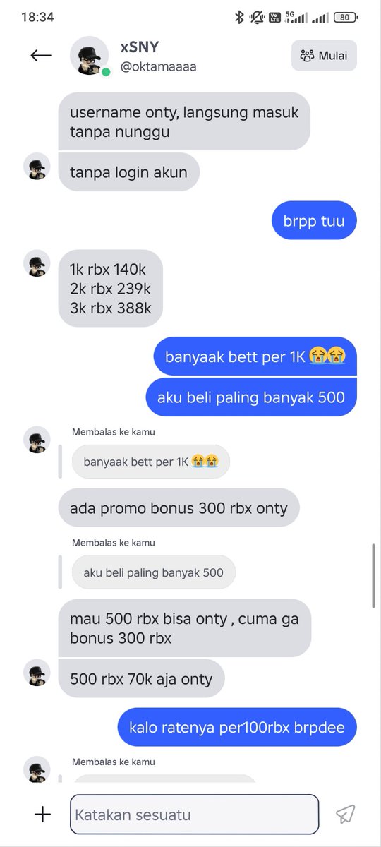 gemoyssi's tweet photo. !penipu di roblox hati2 ya guys, aku berani beli krn mutual sm temenku yg lain ada bbrp orang gitu dan hrganya jg biasa aja si ga minim so aku berani. Aku beli 70k 500robux

Namanya femas oktavia hidayat, ini nomornya 083196529068

Ntr dia add2in orang trs chat party nawarin https://t.co/SLv2Lyfrn8