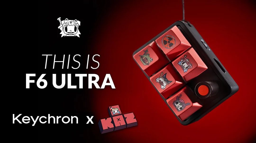 stufflistings's tweet photo. Keychron made a tiny gaming keyboard in collaboration with the indie roguelike arcade game KAZ.

Compact F6 layout, custom KAZ artwork, game-inspired RGB lighting, plus an unlockable Keychron theme inside the game.

The Keychron KAZ Special Edition F6 Ultra... https://t.co/apyOrBKcbZ