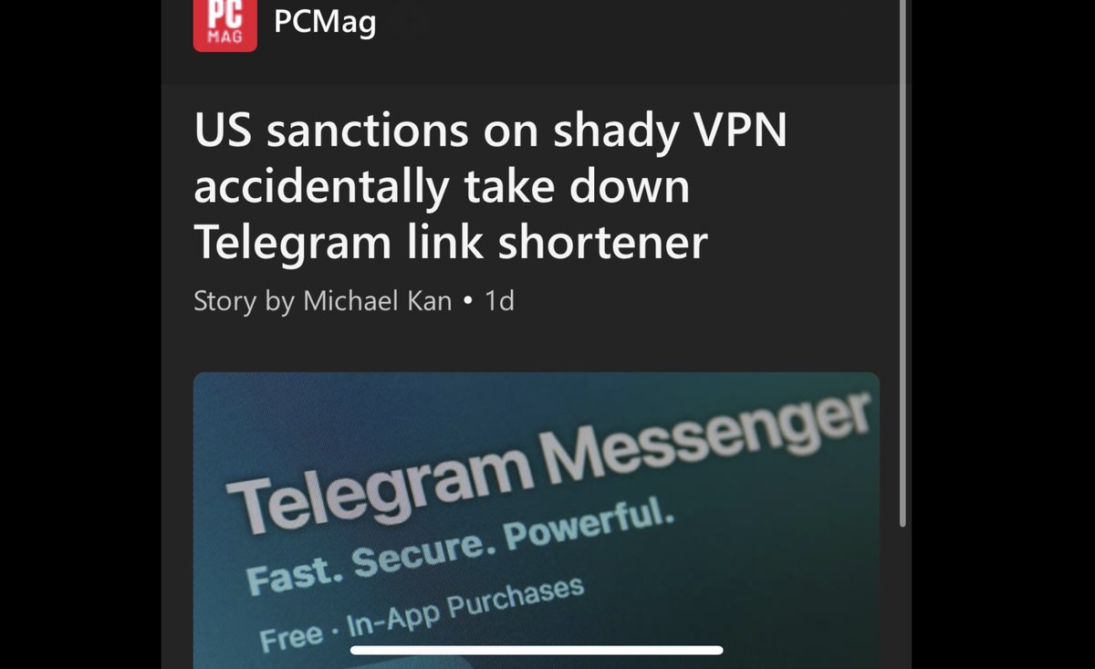 mmtchi's tweet photo. La guerre contre Telegram est lancée.
Ce lundi les liens https://t.co/Euha7icPXz de Telegram étaient tous coupés sur un prétexte ultra bidon: 

à cause d'un canal telegram 1VPNS, un service de VPN banni/sanctionné aux US car il était associé à des gangs de ransomware.

Et comme ils avaient un canal Telegram, tout le domaine https://t.co/Euha7icPXz a été coupé avec près d'un milliard d'utilisateurs.🙄

Si 1VPNS avait une page facebook, est-ce qu'ils allaient couper tout le site aussi? 

Officiellement le gel vient du bannissement du U.S. Treasury’s Office of Foreign Assets Control (OFAC) de tous les biens et sites de 1VPNS.
Le gestionnaire du domaine .me (au Montenegro mais opéré par Identity Digital) a choisi de ne pas contacter Telegram, et a tout coupé sur https://t.co/Euha7icPXz (mis sur serverHold) disant qu'ils n'avaient pas la main sur l'adresse de 1VPNS, juste le domaine https://t.co/Euha7icPXz.

Mais bon, on sait tous que c'est parce qu'il faut attaquer @durov.
Ce ne sera pas fini les attaques sur Telegram, à suivre.🔥

D'ailleurs il vient d'acheter https://t.co/hktSkXhtNC 😆⬇️