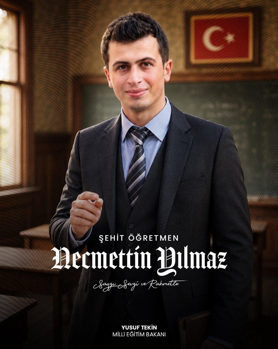 Yusuf__Tekin's tweet photo. Şehit öğretmenimiz Necmettin Yılmaz’ın bizlerden koparılarak şehadetinin yıl dönümündeyiz.

Necmettin Yılmaz, geride yıllarla ölçülemeyecek bir miras ve eğitim ailemize istikamet vermeyi sürdüren bir öğretmenlik anlayışı bıraktı.

Şehit öğretmenimiz Necmettin Yılmaz’ı ve onun şahsında bütün maarif şehitlerimizi rahmet ve minnetle yâd ediyorum.

Başta kıymetli ailesi olmak üzere bütün şehit ailelerimize Cenab-ı Allah’tan sabrıcemil niyaz ediyor; bizlere de onların uğruna can verdikleri değerleri aynı sadakatle geleceğe taşıyabilmeyi nasip etmesini diliyorum.

Şehitlerimizin ruhları şad, makamları âli olsun.