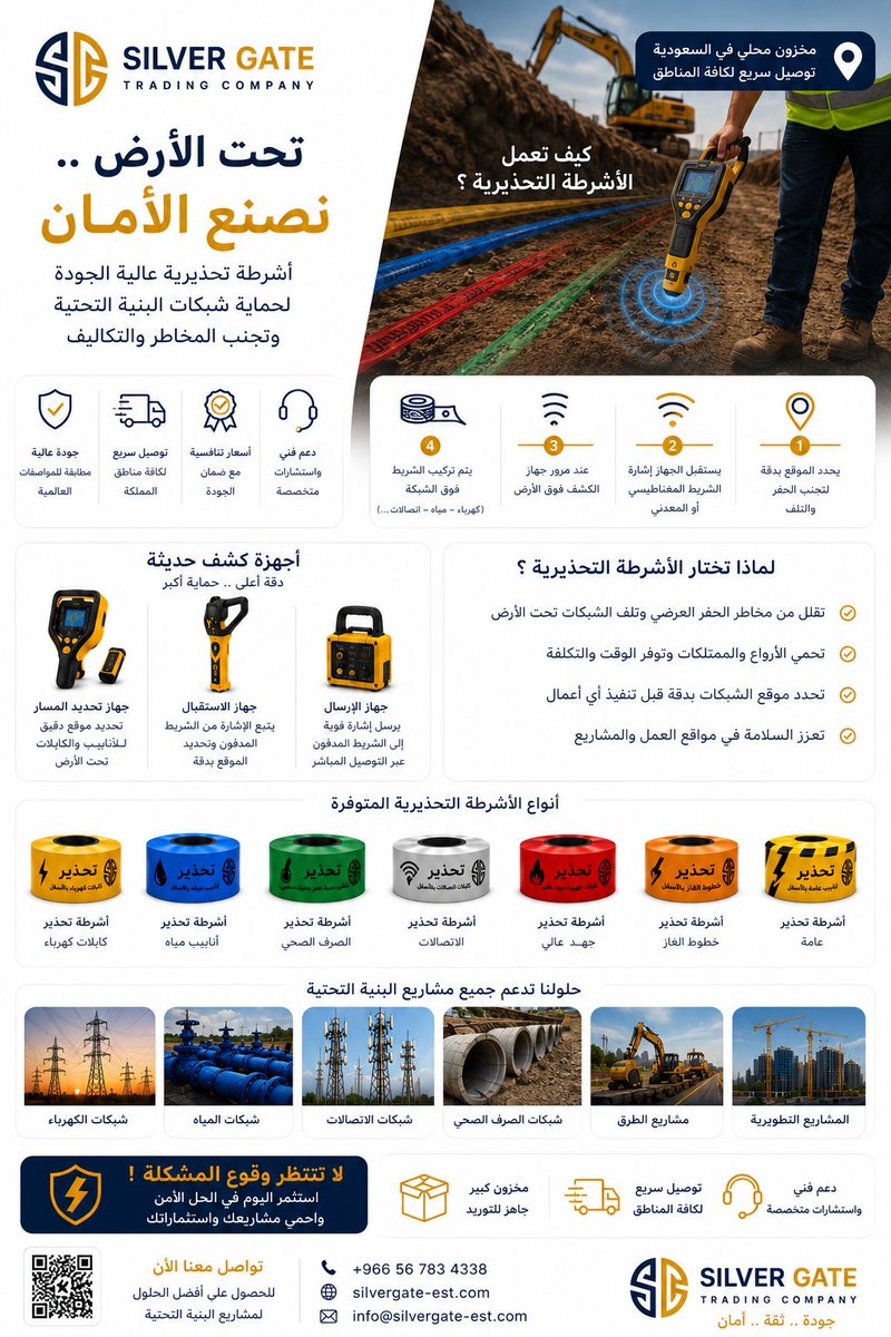 silvergate_est's tweet photo. مورد أشرطة تحذيرية قابلة للكشف في السعودية
نوفر Detectable Warning Tape وNon-Detectable Warning Tape بجودة عالية، مخزون جاهز، وتوريد سريع لجميع مناطق المملكة.
🌐 https://t.co/o1DAIsghgx
#WarningTape #DetectableWarningTape #UndergroundWarningTape #SaudiArabia #Construction https://t.co/ozKb95L8Bn