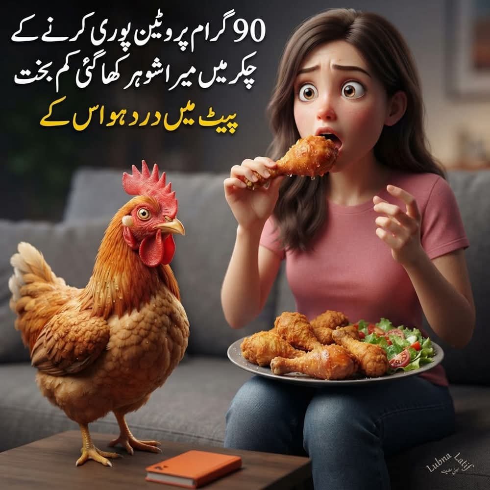 LubnaMughal's tweet photo. 90 گرام پروٹین پوری کرنے کے چکر میں میرا شوہر کھا گئی کم بخت۔
پیٹ میں درد ہو اس کے😁🐓
#lubnalatif
#ketostruggles
#proteinoverload
#digestivehealthcoach
#DietaryChoices
#ketolife https://t.co/FFnYLj3LOU