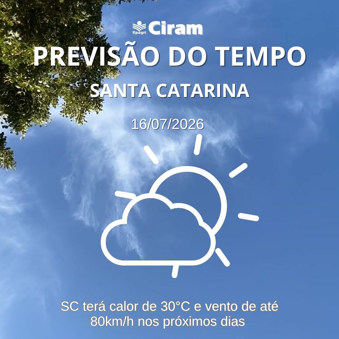 EpagriCiram's tweet photo. ☀️PREVISÃO DE TEMPO PARA SANTA CATARINA – EPAGRI/CIRAM
🔗 Saiba mais: https://t.co/fVvtCtB7y8 https://t.co/3ih3hKs7uN