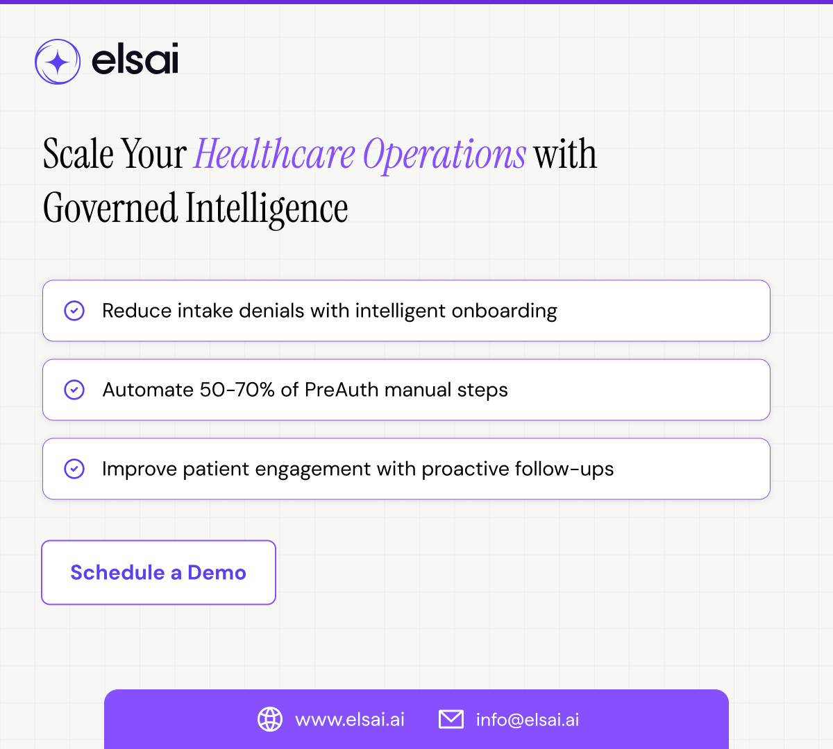 elsai_ai's tweet photo. Healthcare needs more than automation—it needs governed Intelligence.

The elsai Preauth Agent helps teams accelerate prior authorizations while maintaining visibility, compliance, and human oversight.

https://t.co/1chMAL2iIa

#PriorAuthorization #AIAgents #elsai https://t.co/39j3eIJKkY