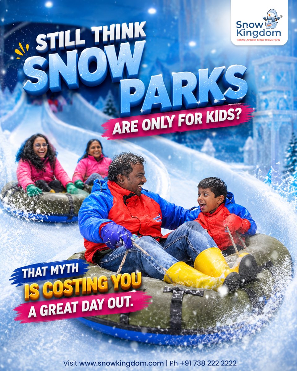 SnowKingdomInd1's tweet photo. Help us break the idiotic myth that snow is only for children.

For more info:
Call us: 73822 22222
Visit us: https://t.co/l5bDQks6MC

For Ticket Booking: https://t.co/GoXQOSbn26

#snowkingdom #funforeveryone #mythbusted #snow #snowkingdomindia https://t.co/QvMnqYhn8T