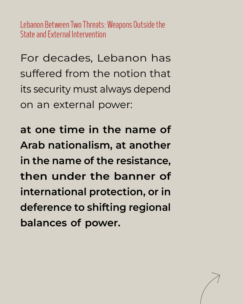 Daraj_media's tweet photo. Ali Haidar writes: “Lebanon's fundamental problem is not simply the existence of weapons outside the state's authority. The deeper issue is the question at the heart of this crisis: Who holds the national decision-making power? Who decides when the country goes to war or remains at peace? And who bears the consequences of strategic decisions that are not made exclusively by the country's official institutions?”

To read more, see the thread below 👇