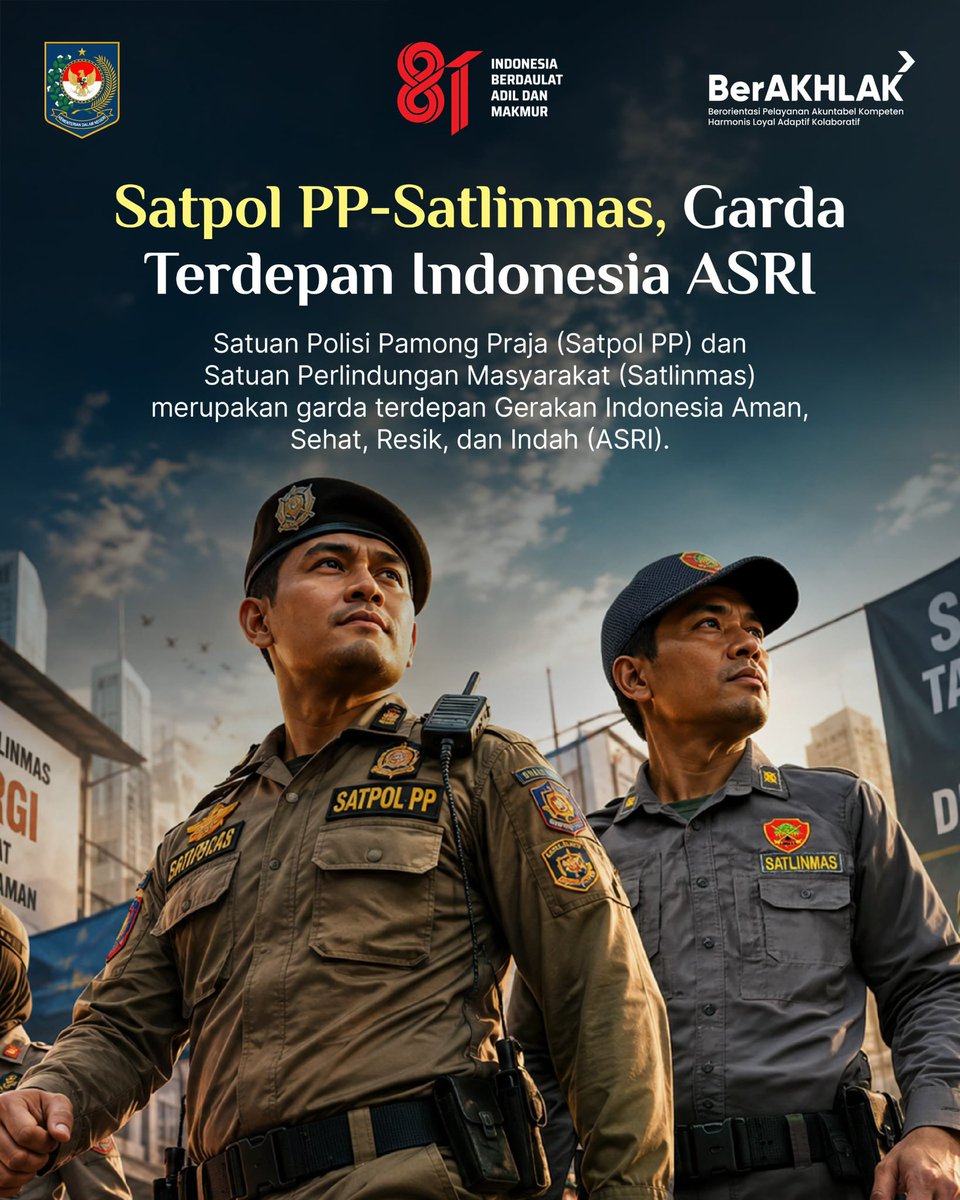 kemendagri's tweet photo. Aksi Indonesia ASRI menjadi komitmen mewujudkan lingkungan yang aman, sehat, resik, dan indah. Satpol PP dan Satlinmas berperan menjaga ketertiban serta melindungi masyarakat demi Indonesia yang semakin ASRI. https://t.co/jWXJ73P1kD