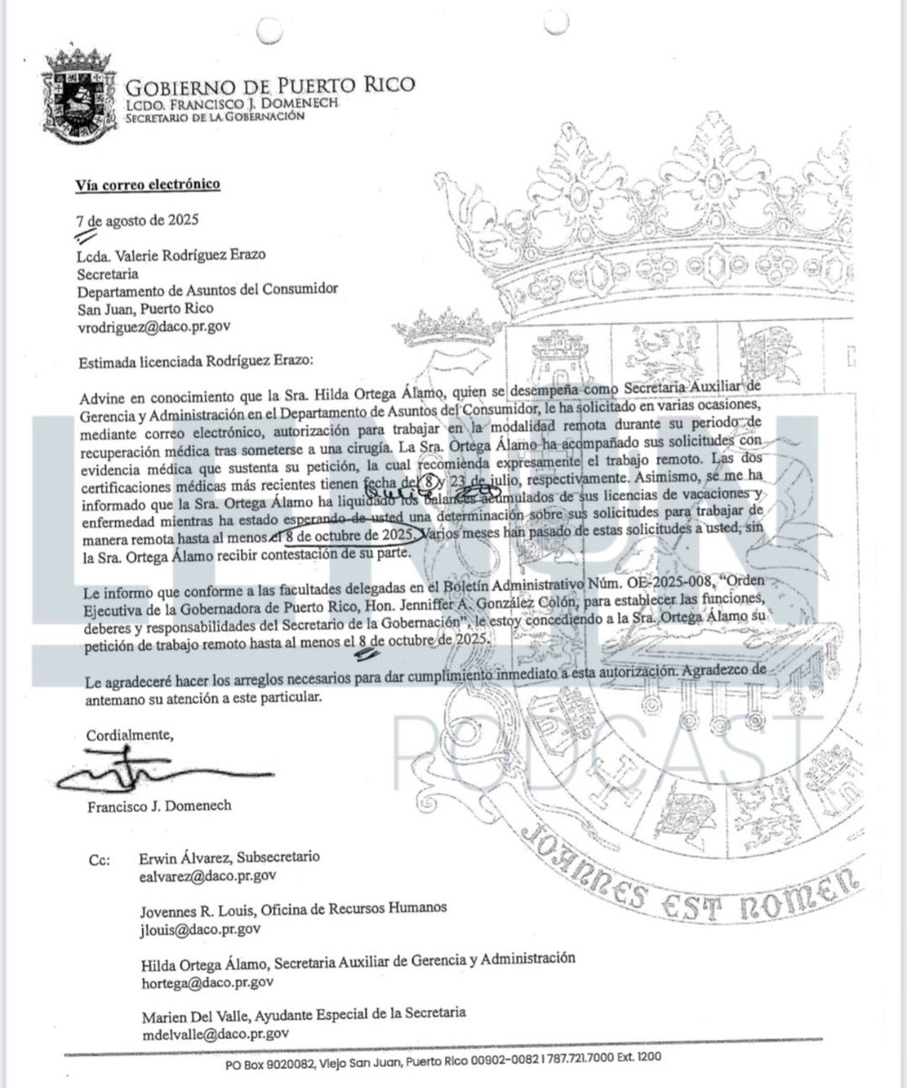 LeninPR's tweet photo. [DOCUMENTO]

Exsecretaria de DACO revela que Francisco Domenech y la Gobernadora intervinieron por empleada que hoy la demanda por hostigamiento. 

Domenech dijo bajo juramento al Senado que no intervenía en transacciones de personal en las agencias.  ESTA CARTA dice lo contrario. ¿Otra instancia que pudiera constituir perjurio?