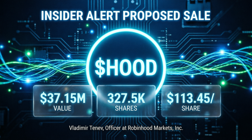 montanaplanet's tweet photo. INSIDER ALERT

👤 Vladimir Tenev
📌 CEO, Chief Executive Officer
🏢 Robinhood Markets, Inc.
💹 $HOOD
📅 July 15, 2026

⚠️ PROPOSE SALE
💰 $37,154,875
📉 327,500 shares @ $113.45
📈 NFA

🔗 SEC Form 144: https://t.co/tyMD2QPKp3

$HOOD #InsiderTrading #StockMarket #SEC #Investing https://t.co/xrKF4OetdM