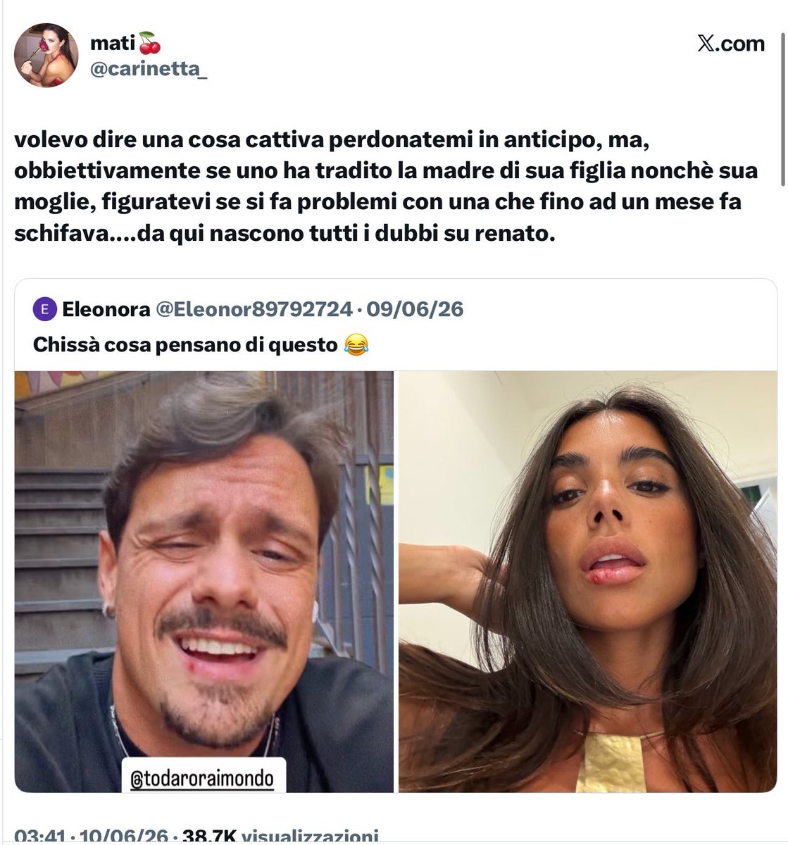 LuciaGoSola's tweet photo. 9 GIUGNO 2026 
TWEET INVECCHIATO MALISSIMO. @RenatoBiancardi #malesseri #relu #renaters #gfvip #luciners #lucilla #ratto #nasona https://t.co/z7wMBhrKXE