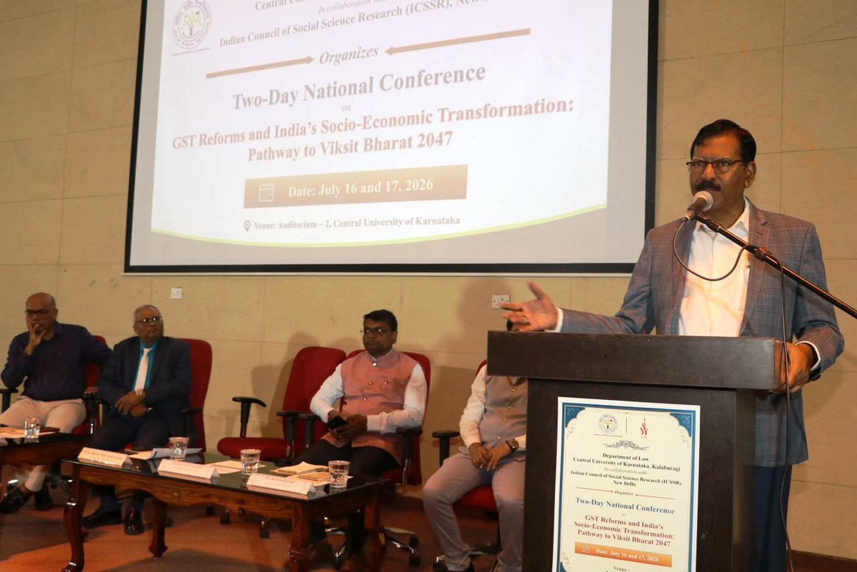 CuKarnataka's tweet photo. CUK Hon'ble Vice-Chancellor Prof.Battu Satyanarayana inaugurated the two-day National Conference on"GST Reforms and India's Socio-Economic Transformation: Pathway to Viksit Bharat 2047",organised by the Department of Law,#CUK in collaboration with #ICSSR,New Delhi.
#ViksitBharat https://t.co/ebUuyQWm3X
