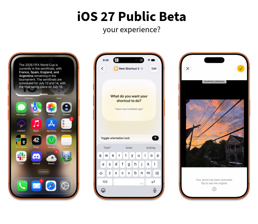 jaydenstech's tweet photo. iOS 27 Public Beta users: How's your experience been so far? https://t.co/JJa2dVUfU2