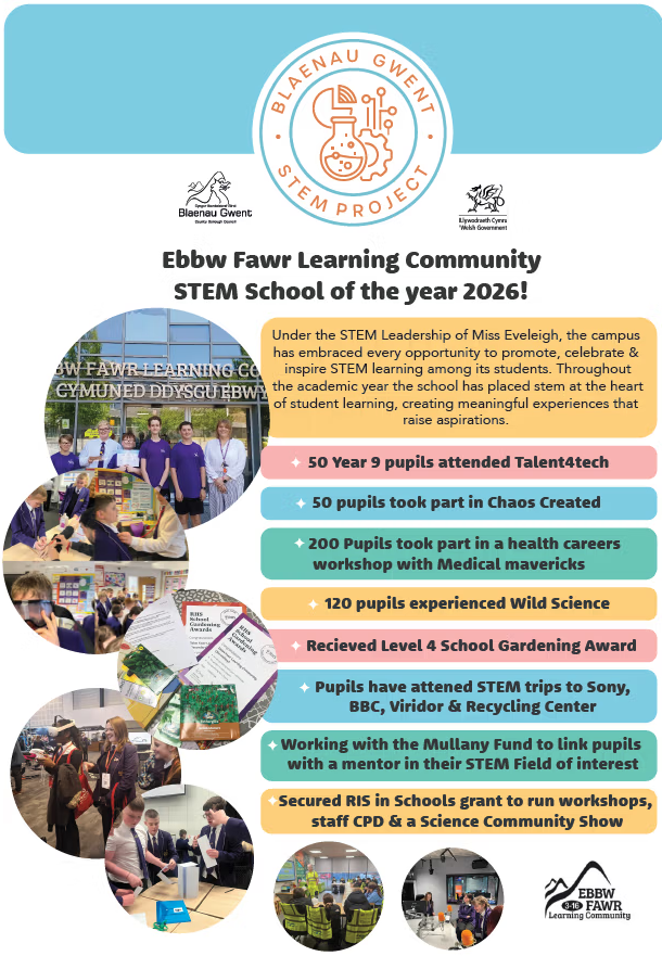 ebbwfawr's tweet photo. 🏆 STEM SCHOOL OF THE YEAR! 🏆
Thank you to the @RAEngNews for helping to organise the day!
A particularly big thank you goes to Miss Eveleigh for her leadership, dedication and engagement in providing high quality STEM opportunities to our learners. @bgstemproject #STEM https://t.co/V7nvuJoDjN