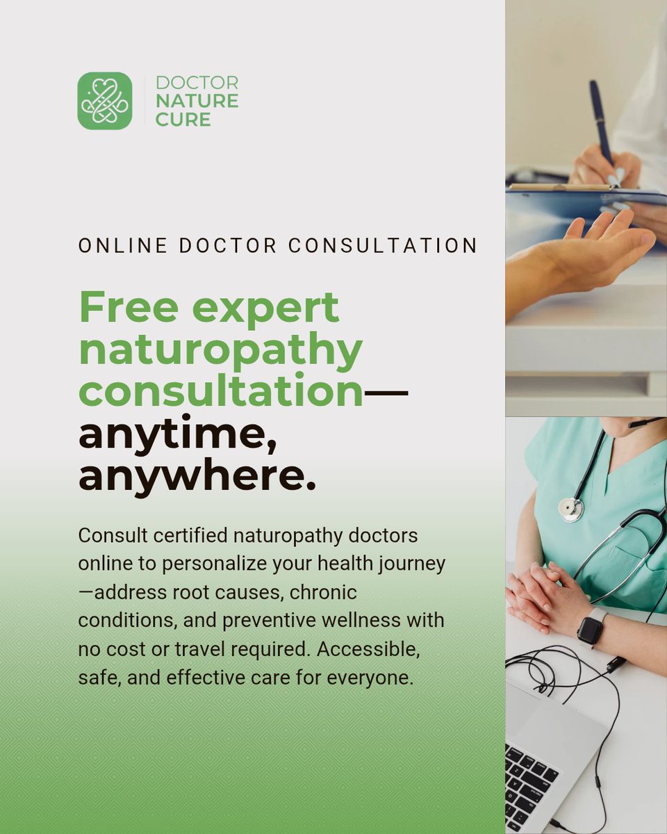 dr_naturecure's tweet photo. 𝗙𝗿𝗲𝗲 𝗢𝗻𝗹𝗶𝗻𝗲 𝗗𝗼𝗰𝘁𝗼𝗿 𝗖𝗼𝗻𝘀𝘂𝗹𝘁𝗮𝘁𝗶𝗼𝗻
Consult with certified Naturopathy experts from the comfort of your home. Get personalized, root-cause-based treatment plans for lasting wellness.

👉 𝗕𝗼𝗼𝗸 𝗬𝗼𝘂𝗿 𝗦𝗲𝘀𝘀𝗶𝗼𝗻 𝗧𝗼𝗱𝗮𝘆: https://t.co/62vtqmJyeL https://t.co/bZ0t0UwIT6