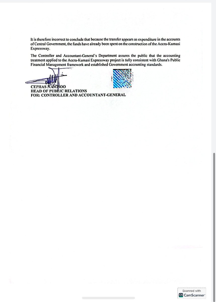 FelixKwakyeOfo1's tweet photo. Disregard claims of GHS 11 billion expenditure on new Accra-Kumasi Highway. Here is a detailed statement from the Controller and Accountant General dispelling the falsehood. https://t.co/M5vZr27RxX