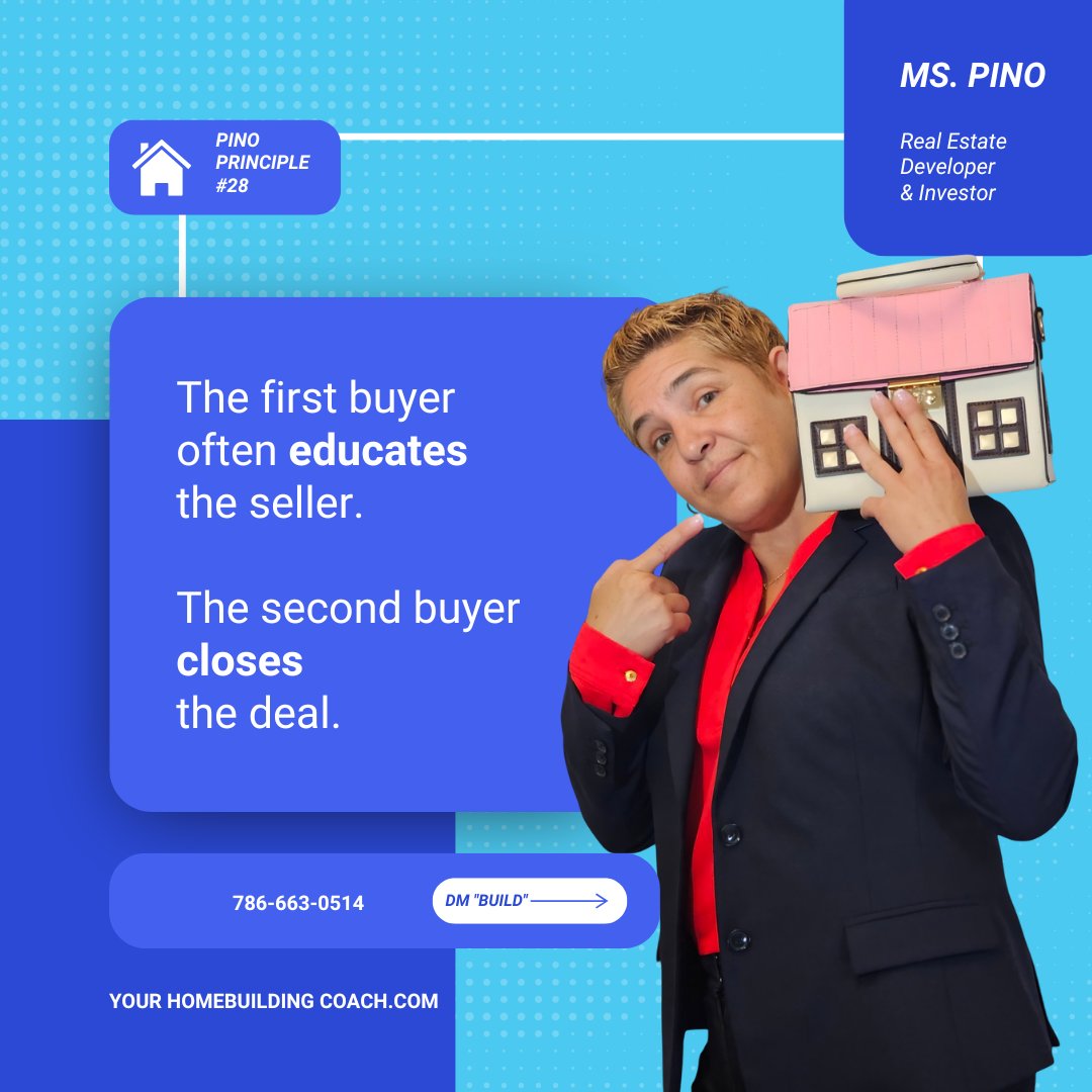 ViamarHomes's tweet photo. 🌲 PINO Principle #28 🌲

The first buyer often educates the seller.
The second buyer closes the deal.

#PINOPrinciples #HomeBuilding #RealEstateStrategy #MsPinoViamarHomes https://t.co/w7JAxNrqLq