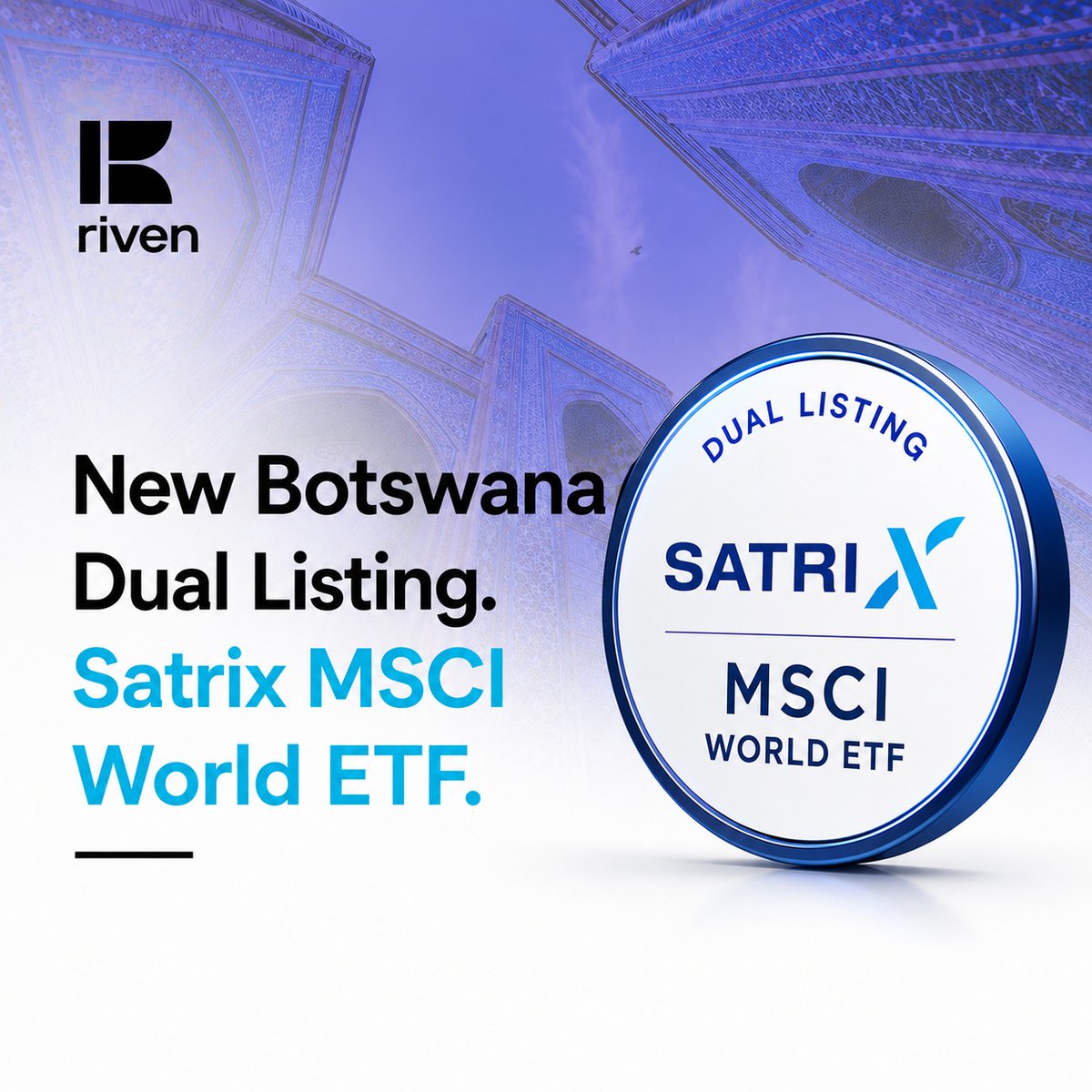 RivenApp's tweet photo. The Satrix MSCI World ETF lists today.

Satrix deepens its African footprint by expanding access to developed market equities through the dual listing of the Satrix MSCI World ETF on the Botswana Stock Exchange offering a simple way to diversify across developed markets globally https://t.co/NrxcfvWaGW