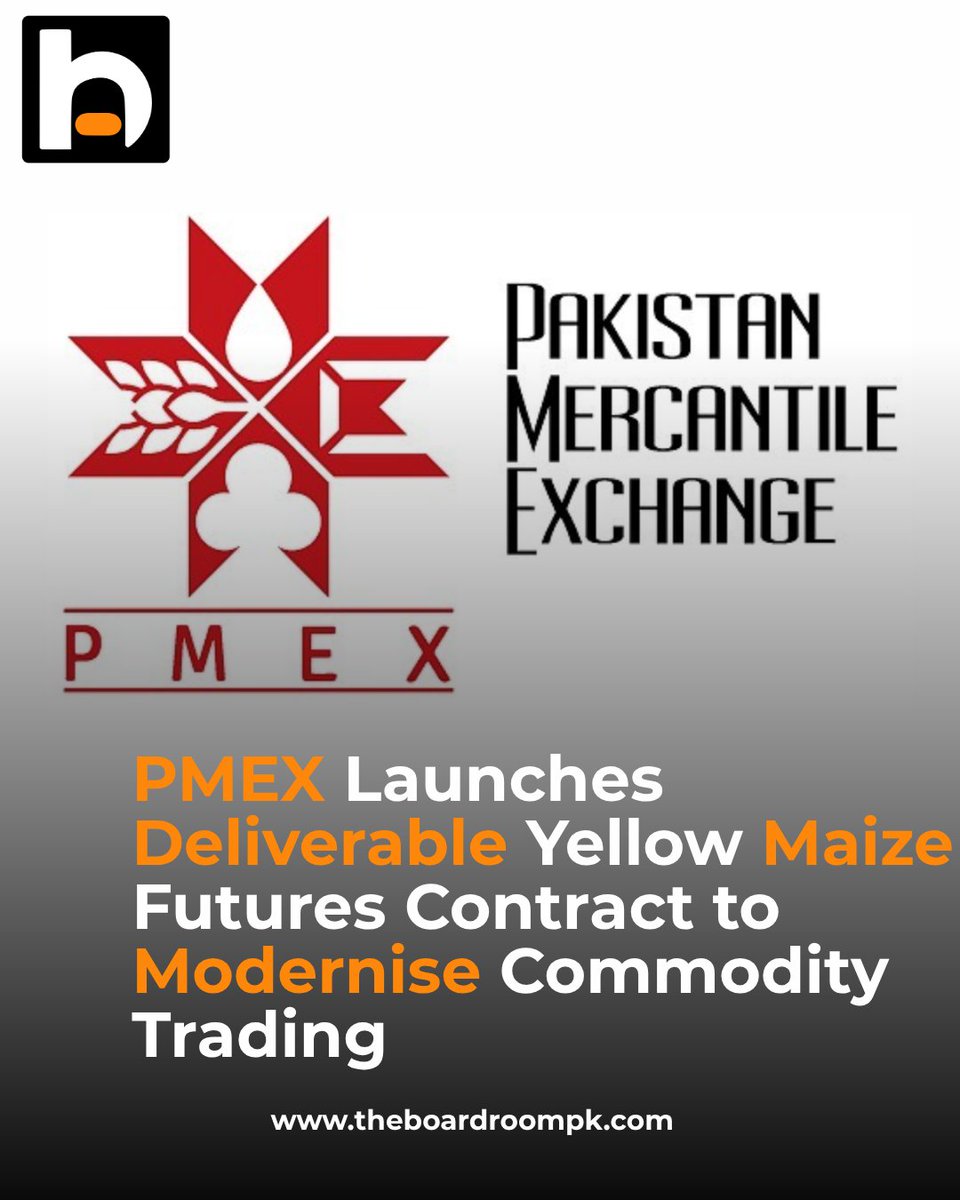 theboardroompk's tweet photo. PMEX has launched a Deliverable Yellow Maize Futures Contract, introducing a regulated platform for transparent price discovery, physical delivery, and modern agricultural commodity trading.#PMEX #CommodityMarkets #YellowMaize #Agriculture #BusinessNews https://t.co/bAKSjJqNQb