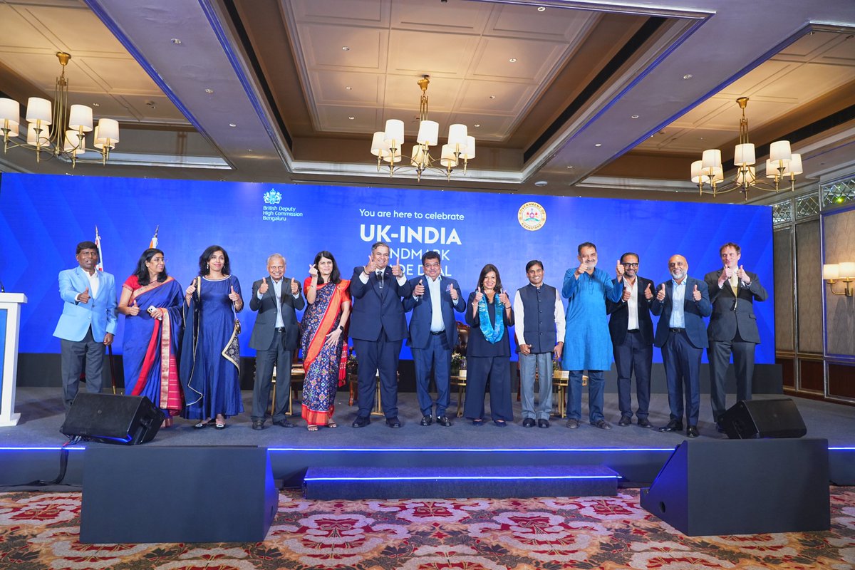 UKinBengaluru's tweet photo. A landmark moment for the 🇬🇧🤝🇮🇳 partnership.

We marked #CETA's Entry into Force with Government of Karnataka at a reception bringing together government and industry.

���🇧🇮🇳Bilateral trade already stands at £48bn, CETA is set take it £25.5bn further. https://t.co/0bClKB4Wk1