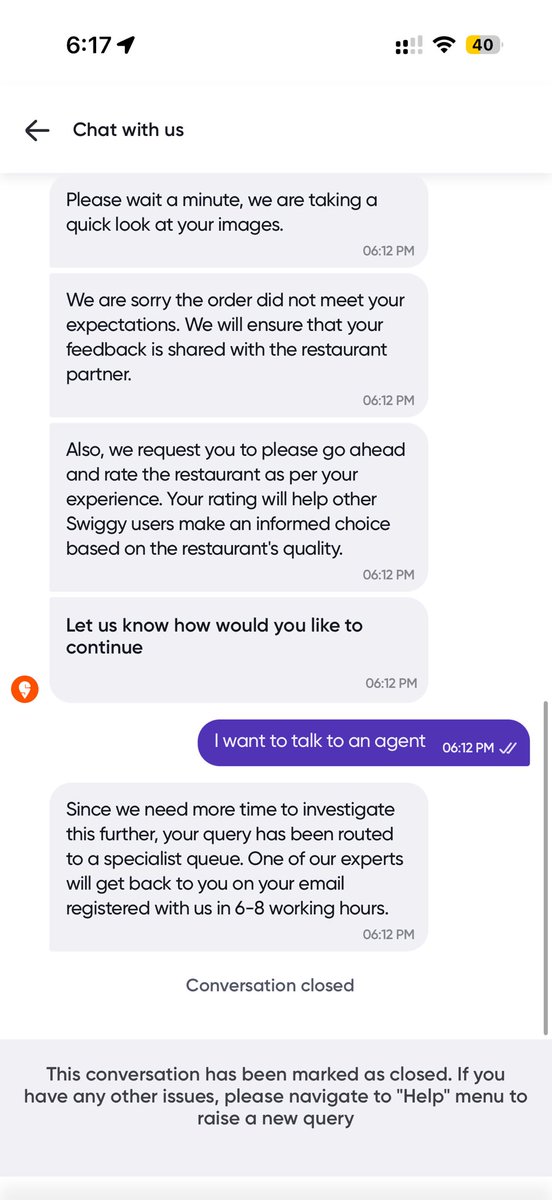 cyphermadhan's tweet photo. I got an incorrect order and when i raised a ticket you simply closed it. How am i supposed to accept an item which i didn’t order for. @Swiggy @SwiggyCares https://t.co/In606cLm3M
