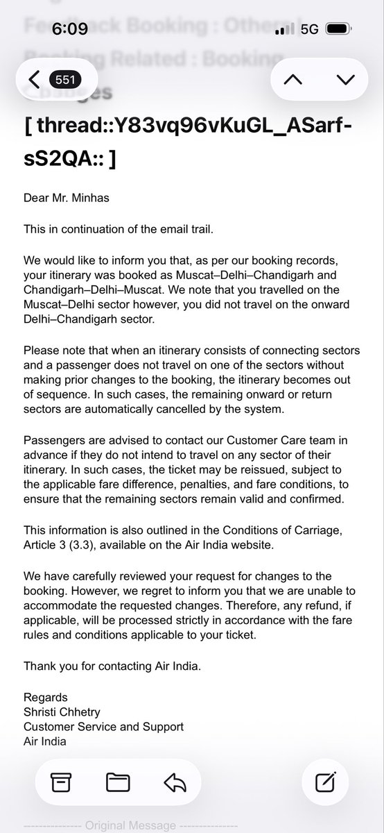 minhasak47's tweet photo. @airindia After several days, I finally received a reply from @AirIndia. This is exactly the kind of policy response I was expecting, but not the solution I had hoped for. https://t.co/WQARQ2Kk4r
